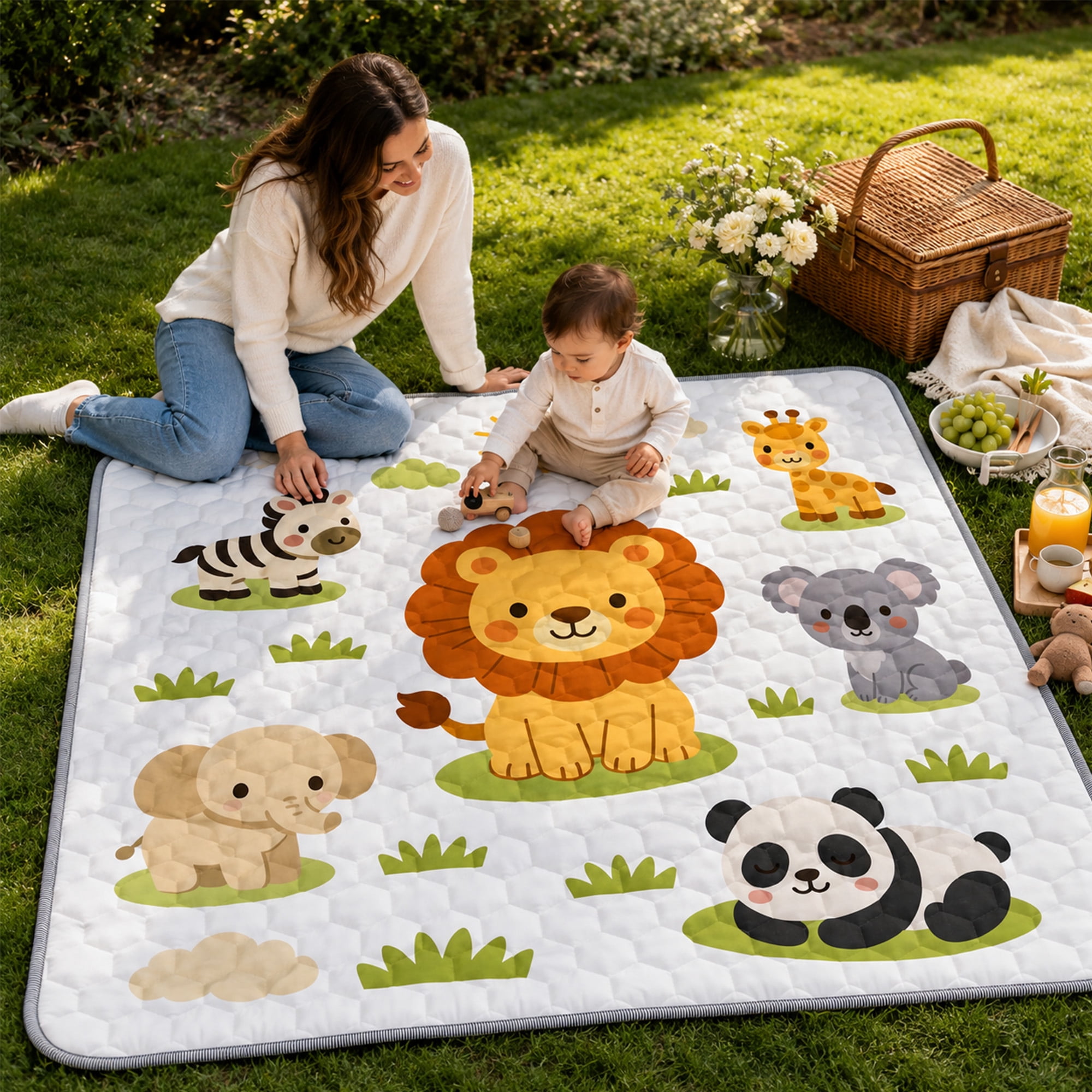 BEAUTYPEAK Baby Play Mat, 50"x50" Mat Perfect for Use Baby Playpen,Non-Slip Foldable Mat for Toddlers and Babies