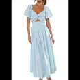 thumbnail image 3 of Vestido Bohemio de Verano para Mujer, con Escote en V, Corta, Corte A y Bolsillo. Azul S, 3 of 10