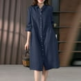 thumbnail image 5 of ZANZEA Womens Turn Down Collar Buttons Long Sleeve Casual Loose Party Plain Mid-Calf Dress, 5 of 7