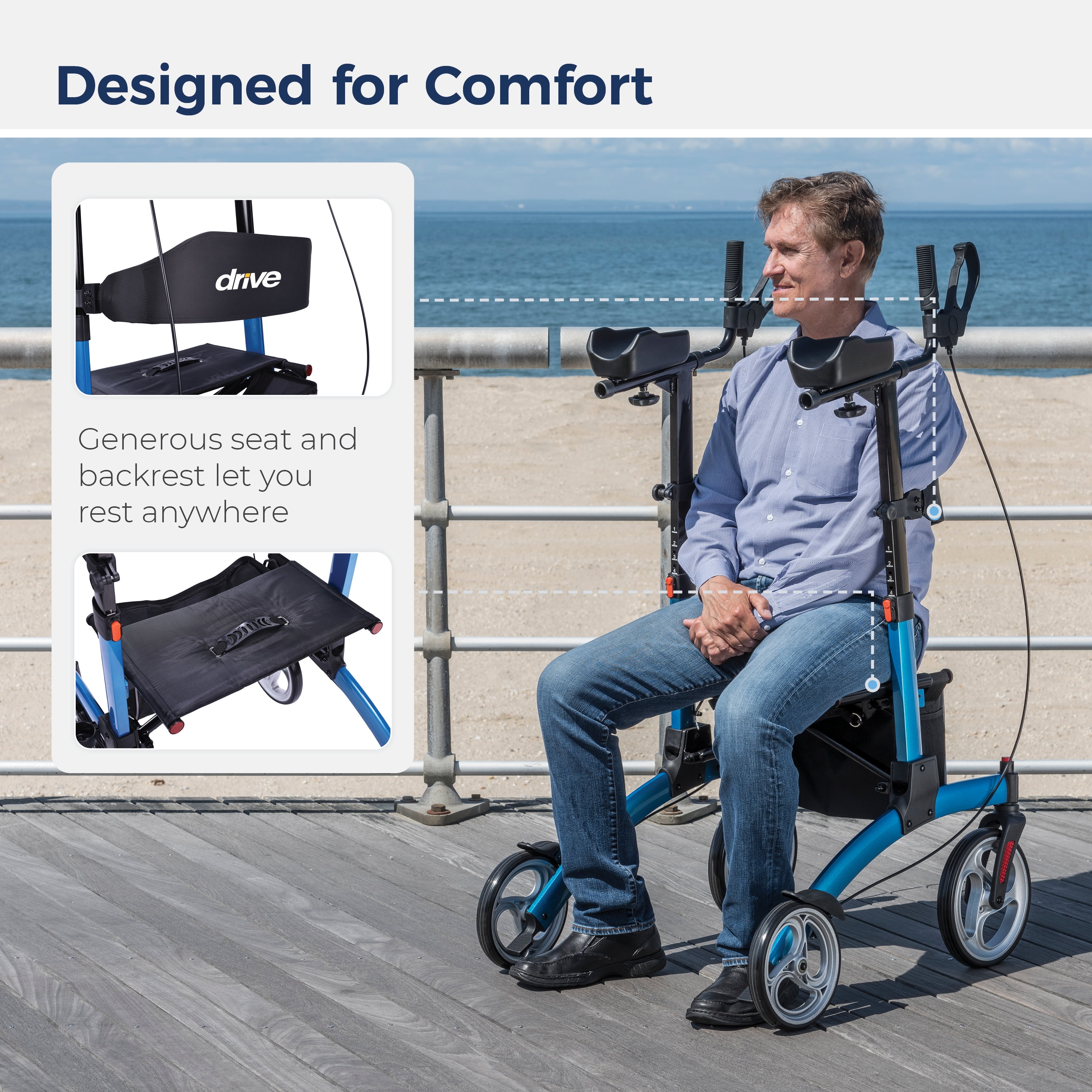 Drive Medical Elevate Upright Walker, Blue