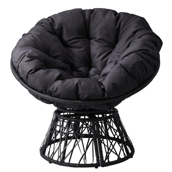 38" Ergonomic Swivel Wicker Papasan Chair with Thick Tufted Cushions, 360 Degree Rotatable Chairs for Living Room Bedroom Reading Room, Gray Cushion