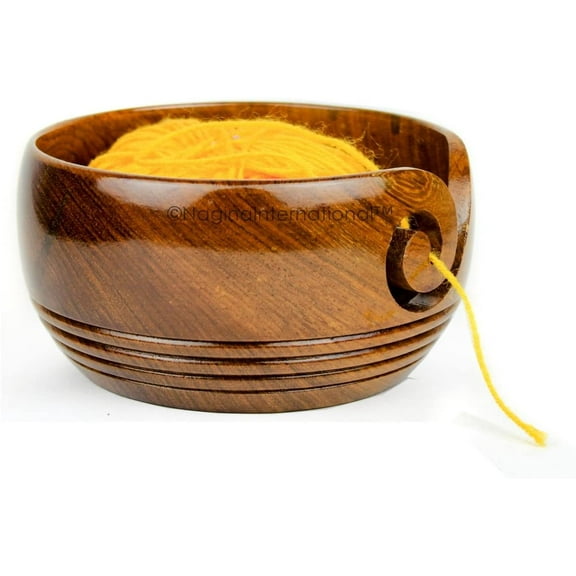 Nagina International Solid Teak Wood Crafted Wooden Yarn Storage Bowl with Decorative Bottom