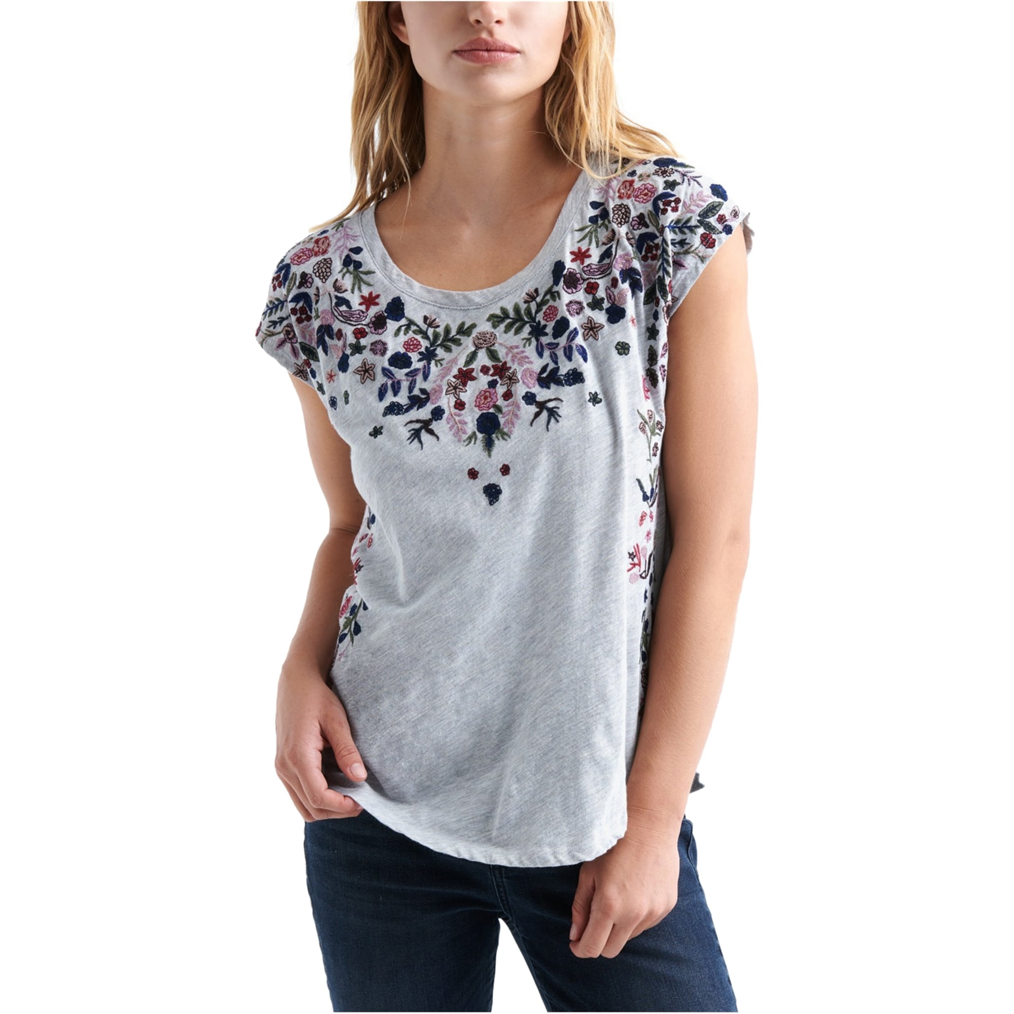 Lucky Brand Lucky Brand Womens Embroidered Embellished TShirt