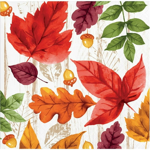 Party Central Lush Leaves 2-Ply Fall Harvest Beverage Napkins - 5" - Club Pack of 192