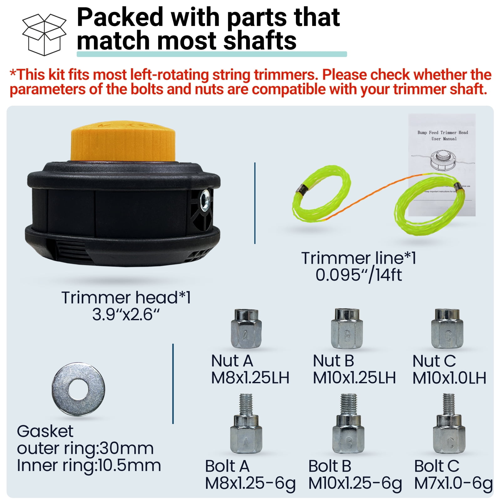 Universal Weed Eater Head, Speed Feed Trimmer Head String Trimmer Head Weed Wacker Head Replacement for Echo, Ego, Dewalt, Stihl, Husqvarna Trimmer Weed Eater, with 14FT/0.095 Trimmer Line-Orange