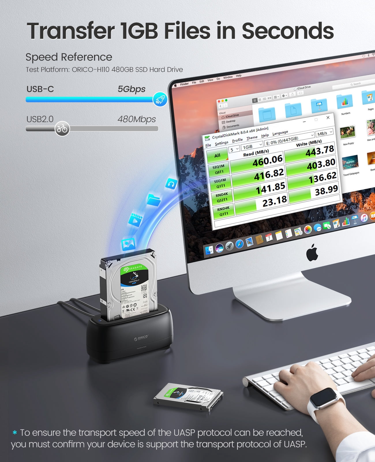 ORICO Hard Drive Docking Station with Offline Clone USB 3.2 Gen 1 to SATA Hard Drive Dock Dual Bay for 2.5&3.5 Inch SSD HDD Up to 40 TB with 12V Power Supply, Tool-Free and UASP Supported