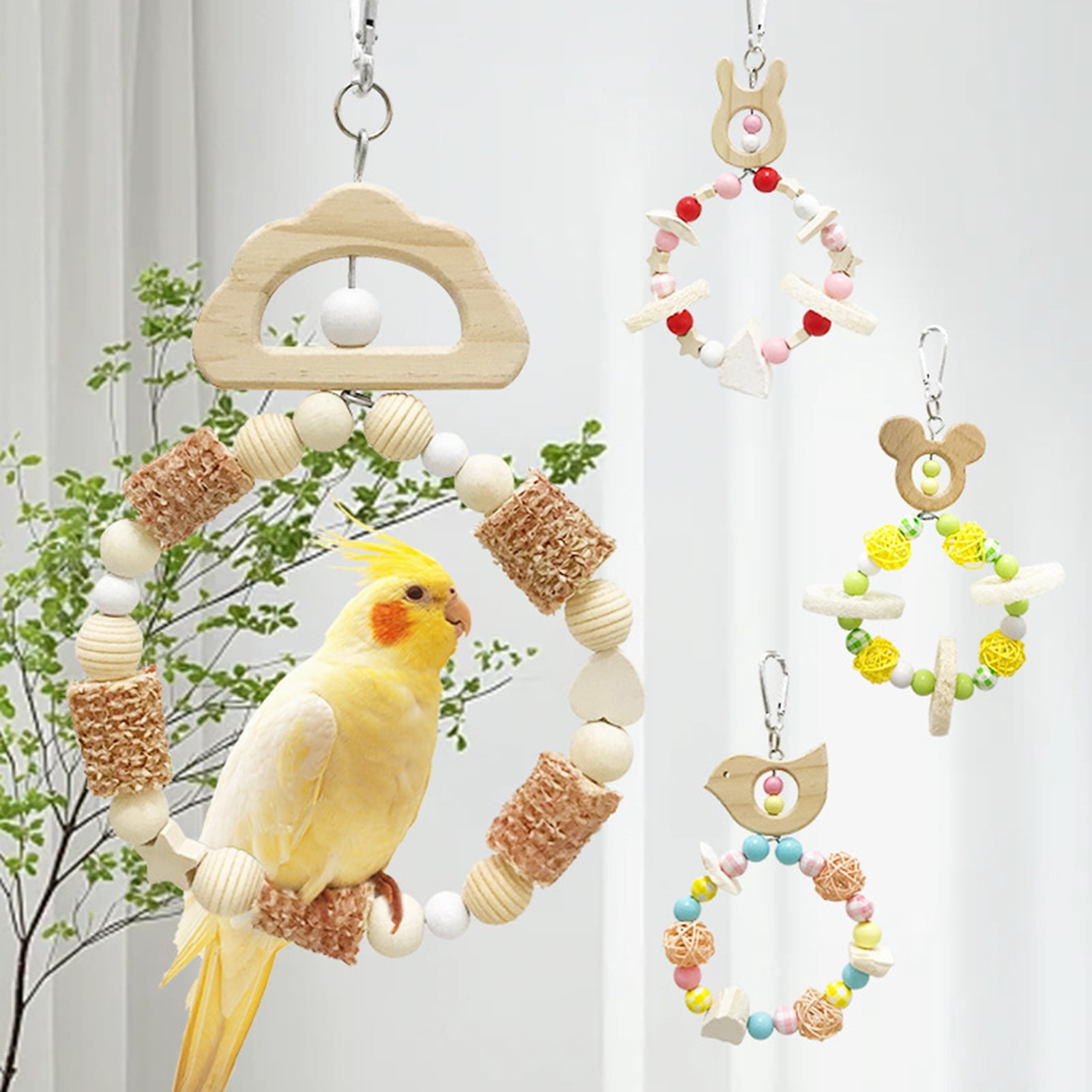 mdesiwst Wooden Parrot Swing Hanging Bird Perch Bird Chew Toy Birdcage Pet Accessory for Cockatiels Lovebirds Budgerigars