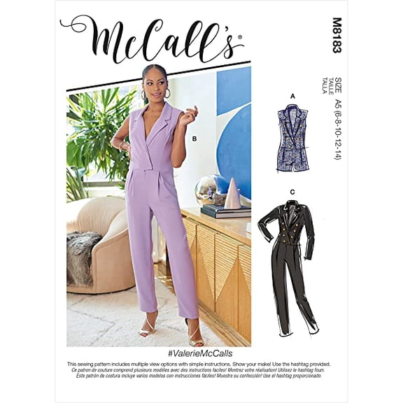McCall's M8183A5 Misses' Tuxedo Jumpsuit Sewing Patterns Kit, Design Code M8183, Sizes 6-14