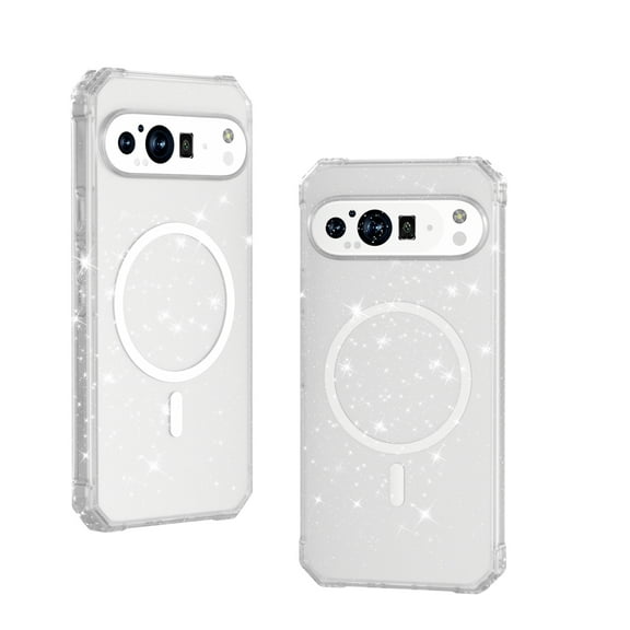 for Google Pixel 10 Pro XL Case Translucent Magnetic Compatible with Magsafe Charger, Cute Thin Slim Anti-Yellow Acrylic, Hybird Hard Plastic & Silicone Girly Phone Case for Women Men, Glitter Clear
