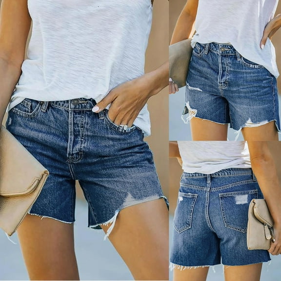 Idoravan Shorts for Women Clearance Womens Casual Jeans High Waist Denim Shorts Denim Beach Bottom Hole Hot Pants