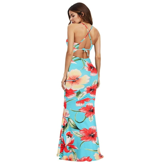 Leutsin Robe d'Été Décontractée pour Femme Grande Taille, Robe Longue Aguichant Sans Manches pour Femme, Cocktail, Soirée, Fête, Fluide, Dos Nu