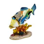 Jere Luxury Giftware Bejeweled TRIGGER Humu Humu Fish Pewter and Enamel Trinket Box and Matching Pendant Charm