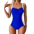 thumbnail image 2 of Ynynloco Tummy Control V Neck Ruched One Piece Bathing Suit for Women Sexy Push Up Slimming Ladies Swimwear Colour Blocking Swimsuit Beach, 2 of 5