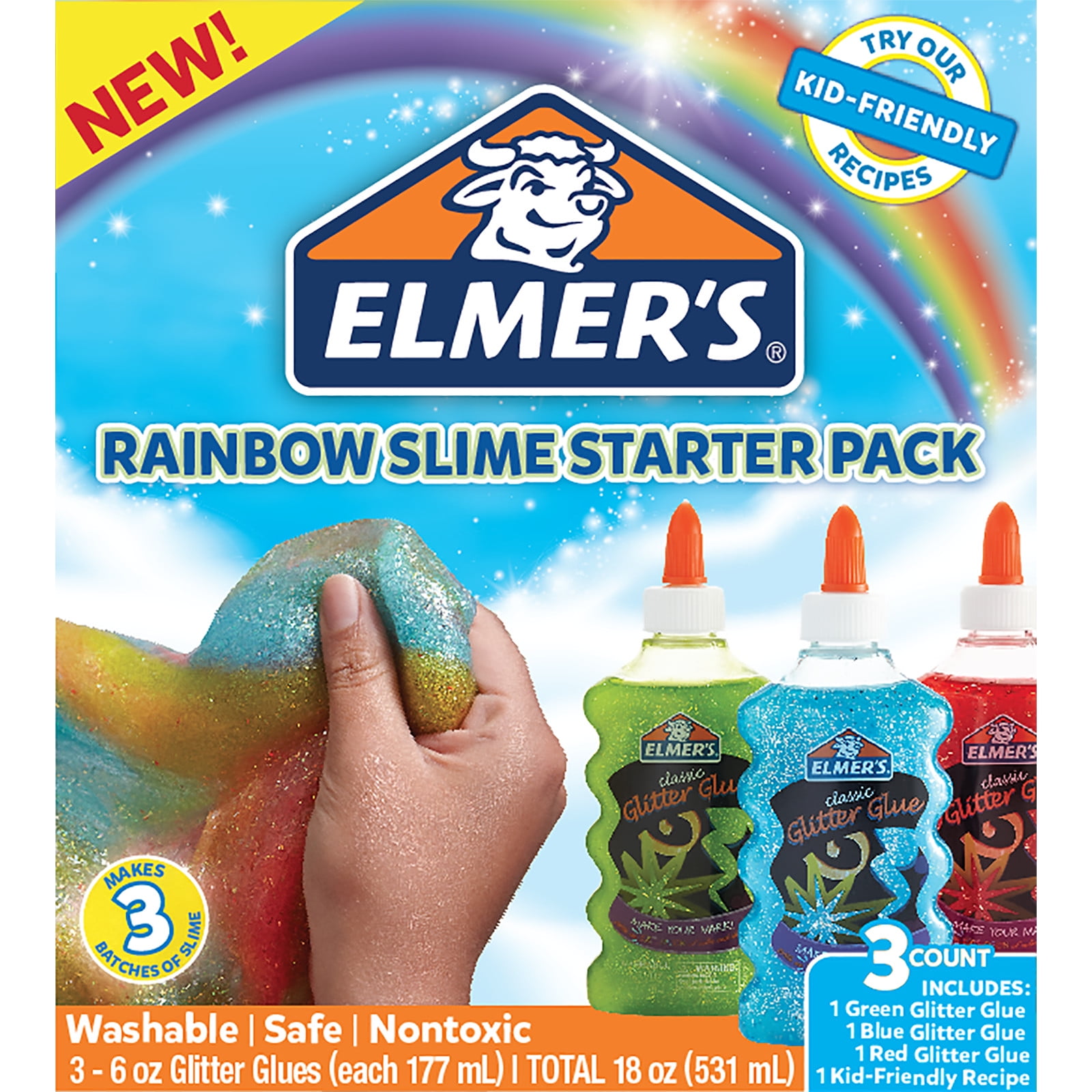 Elmer s Glitter Glue Slime  Starter Packs  3 Pack  Rainbow 