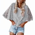 thumbnail image 3 of Women Lace Embroidered Blouse Batwing Short Sleeve Peplum Loose Casual Top Gray M, 3 of 7