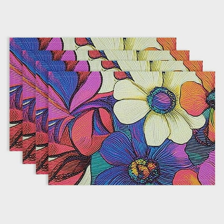 

Shiartex Flower Pattern Colorful Western Meal Table Linen Placemat Set of 4 for Birthday Parties Christmas Restaurants Buffets & Home Decor 18x12in