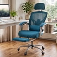 thumbnail image 4 of EDX Ergonomic Office Chair - High Back Mesh, Reclining with Lumbar Support, Adjustable Headrest, Footrest & Padded Arms, Blue, 4 of 9