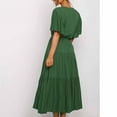 thumbnail image 6 of Wycnly Dresses for Women Casual Ruffle Sleeve Tie Waist Loose Swing A Line Sundress Short Sleeve V-Neck Solid Summer Long Formal Dress Green s, 6 of 6