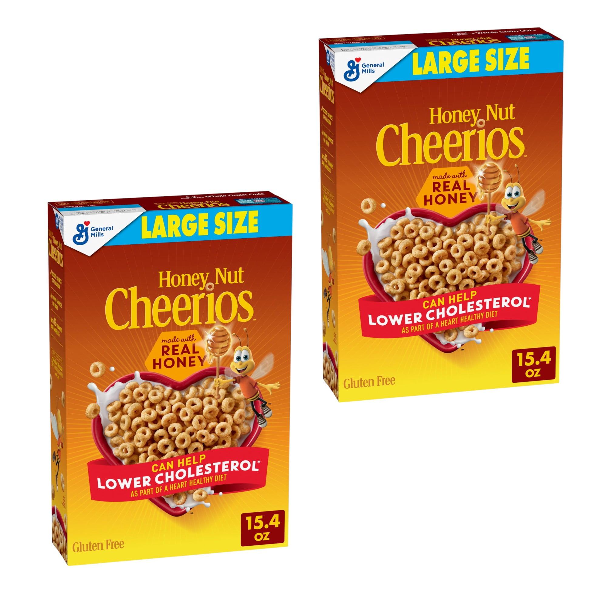 (2 pack) Honey Nut Cheerios Heart Healthy Gluten Free Breakfast Cereal, Large Size, 15.4 oz