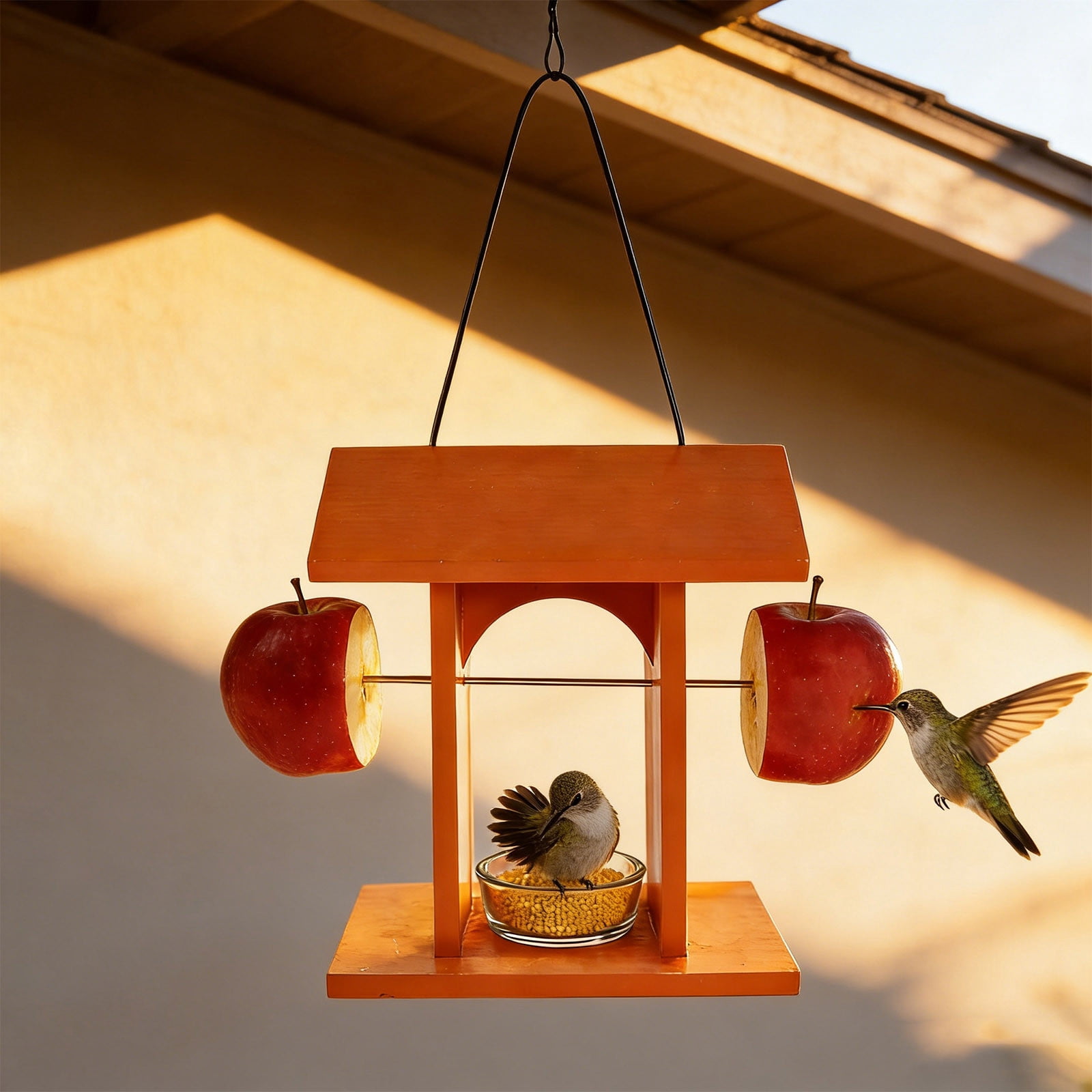 Bird Feeder & Bluebird Feeder Hanging Wooden House, Rustic Outdoor Wooden Bird Feeder for Small Songbirds, Finch & Mealworms