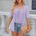 thumbnail image 2 of OSOLU Women Solid Color Square Patchwork Button Mid Sleeve T-Shirt Tee Tops Birthday Dailywear, 2 of 7