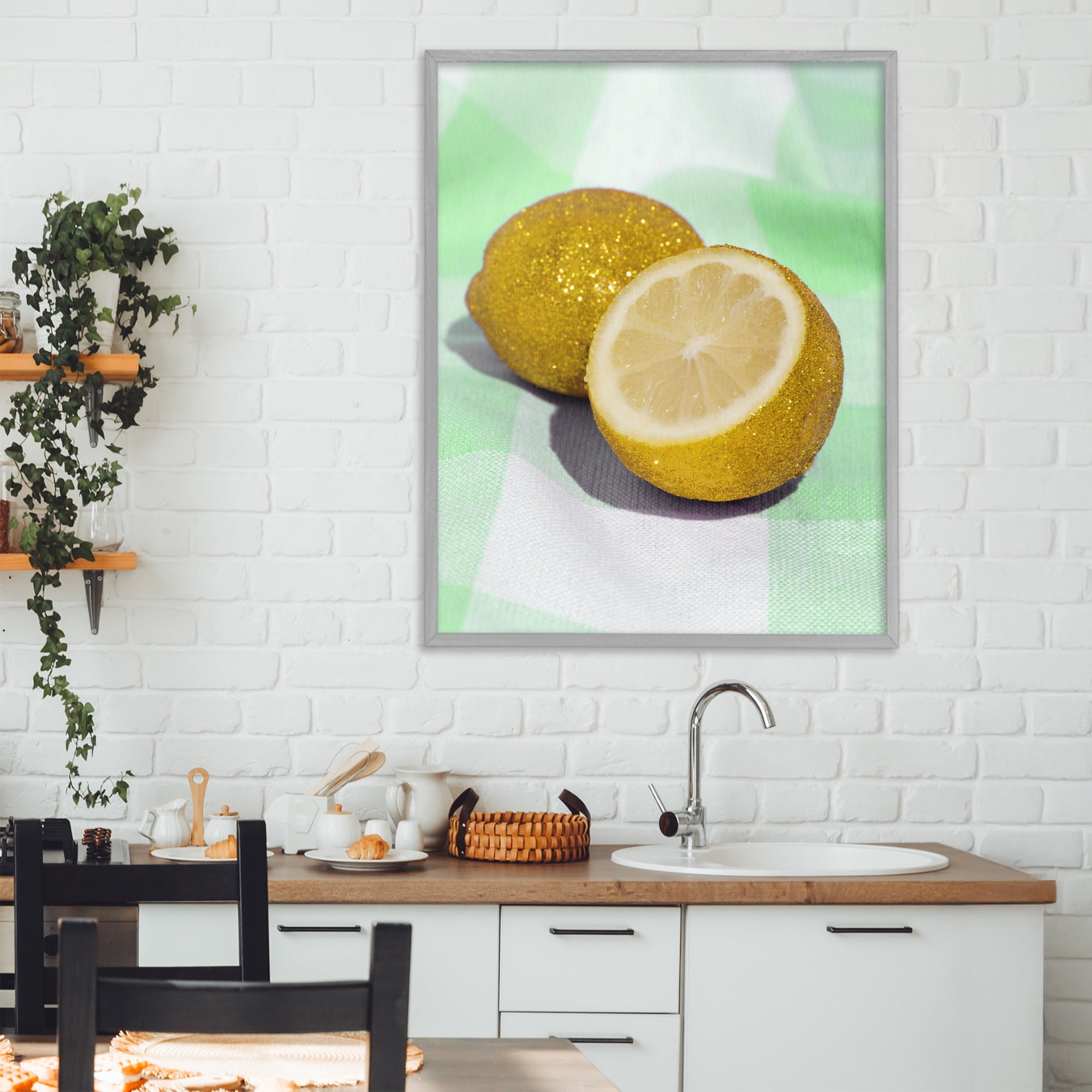 Stupell Industries Glimmer Lemon on Green Gray Framed Giclee Art, design by LISH Creative