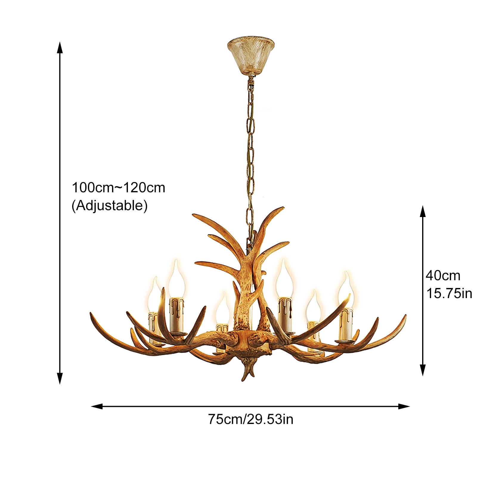 6 Lights Rustic Deer Horn Antler Chandelier Pendant Light Fixture Ceiling Lamp Deer Horn Ceiling Pendant Light Fixtures for Home Living Room Hotel Store