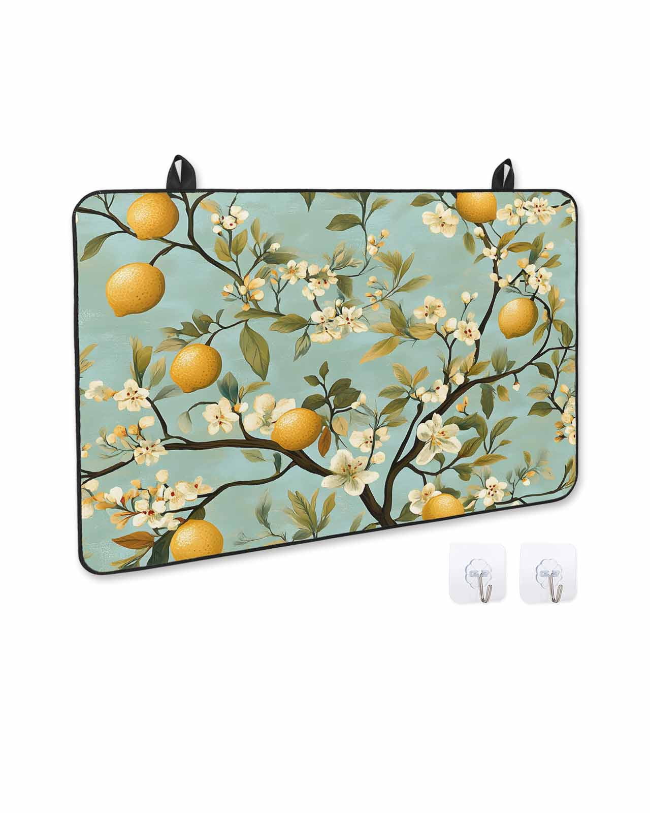 nqOlkjepod Large Induction Cooktop Protector Mat 24"x21", Flower Lemon Stove Top Covers for Electric Stove, Spring Summer Watercolor Leaves Plant Stove Burner Cover Mats, Glass Top Stove Cover