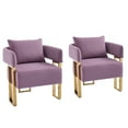 thumbnail image 2 of Modern Decorative Chair, Living Room Side Chair with Gold Metal Legs, No Wheels, Suitable for Dressing Area, Reception Room, Office, Teddy Fleece Upholstered Metal Foot Sofas, 2 PCS, Lilac, 2 of 9