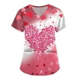 thumbnail image 2 of Women's Valentine's Day Scrubs Top Cute Heart Print Short Sleeve Nurse Working Uniforms Valentine's Day Cartoon Pattern Scrub Tops with Pockets, 2 of 3