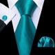 thumbnail image 3 of Set de Corbata Barry.Wang para Hombre en Seda Verde Azulado con Pañuelo y Gemelos, 3 of 5
