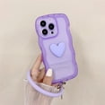 thumbnail image 3 of Purple Heart Phone Case Compatible with iPhone 12 Pro, Cute 3D Love Heart Phone Case, Curly Wave Shape Clear Heart Phone Cover with Round Bracelet for Women Girls, 3 of 6