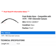thumbnail image 2 of Front Brake Hose - Compatible with 1979 - 1981 Chevy Camaro 1980, 2 of 2