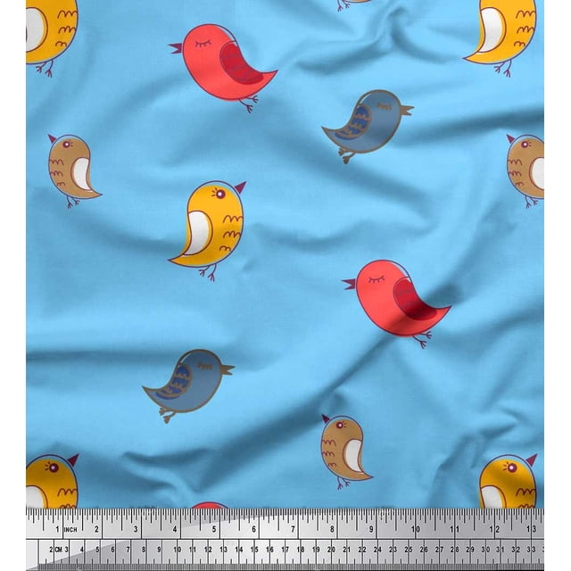 Soimoi Polyester Crepe Fabric Bird Clip Art Printed Craft Fabric by The Yard 52 Inch Wide
