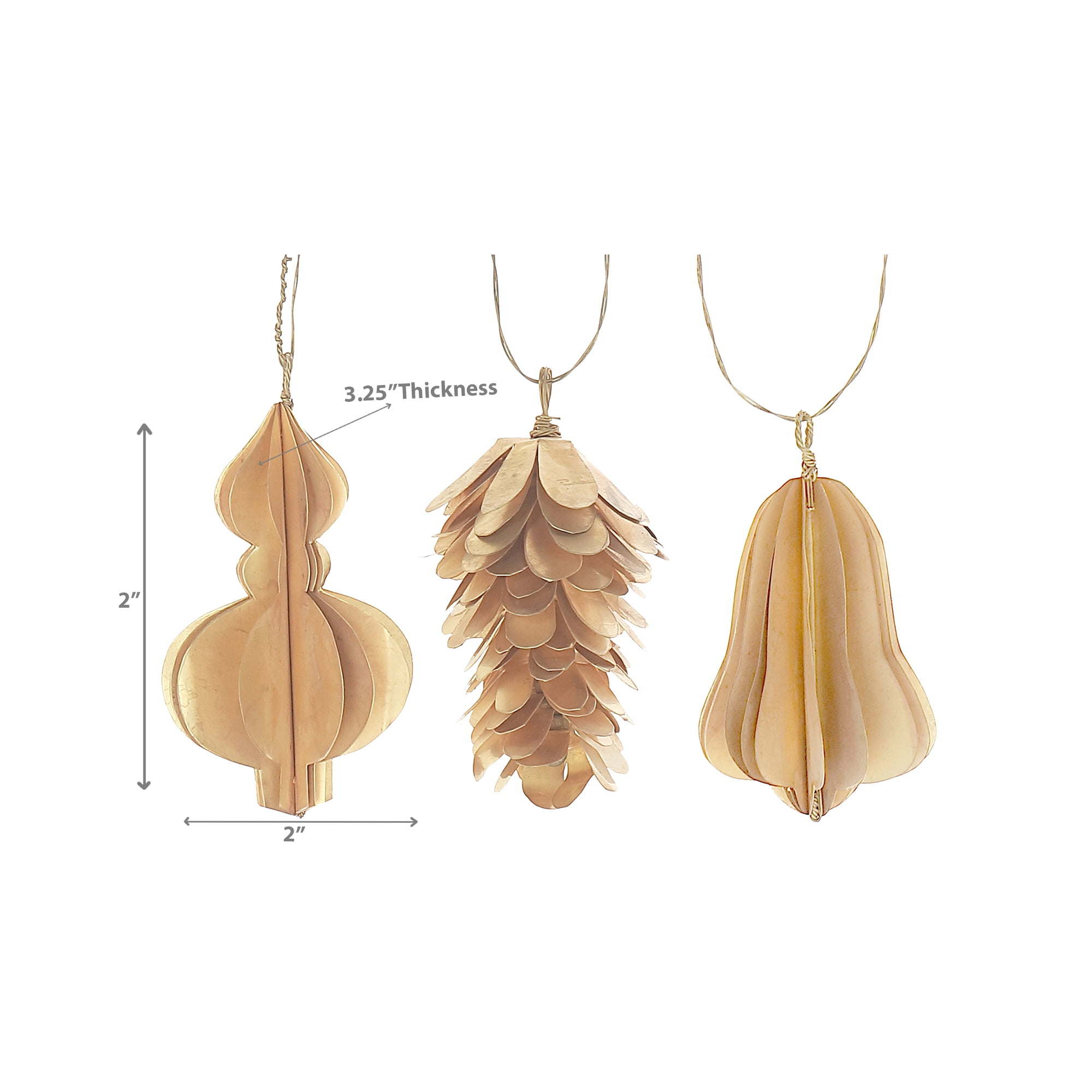 Metal Hanging Ornament (Pine Cone/Finial/Bell) (Asstd) - Set of 3