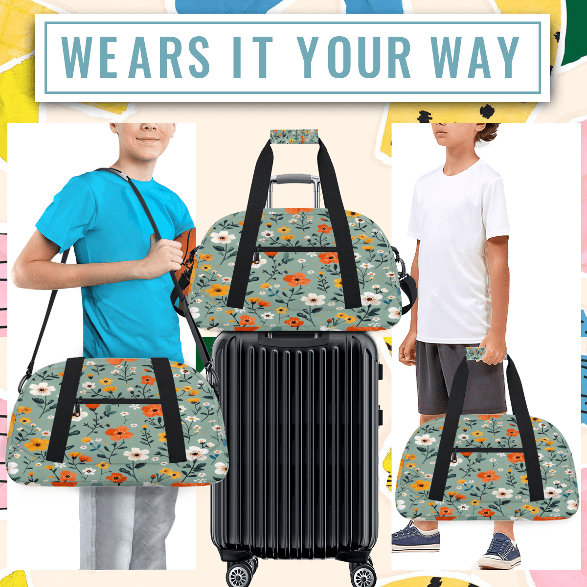 Herdesigns Floral Flower Plant Sports Duffle Bag for Women & Men, Blooming Flowers Gym Bag Dance Bag Overnight Bag Carry On Weekender Travel Bag
