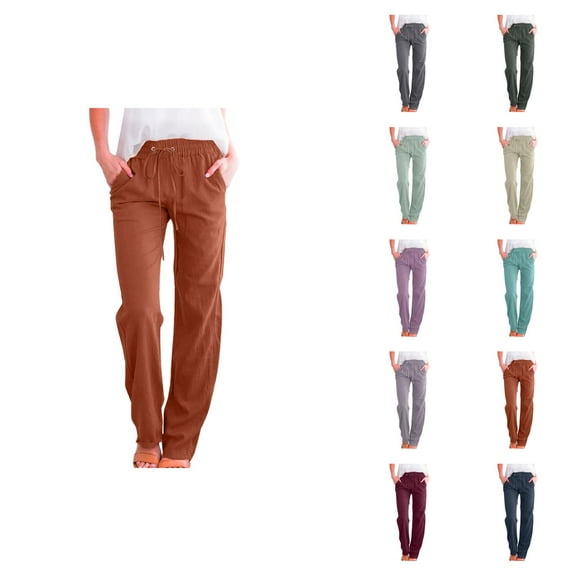 Women High Waisted Wide Leg Pants Casual Drawstring Elastic Trousers Comfort Fit Long Pants With Pockets For Everyday Wear