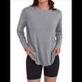 thumbnail image 2 of Camisetas de Larga Extragrandes para Mujer 2025, Camisetas Básicas de Cuello Redondo, Tops de Otoño, Ropa Informal de Entrenamiento Y2K Gris Plata M, 2 of 9