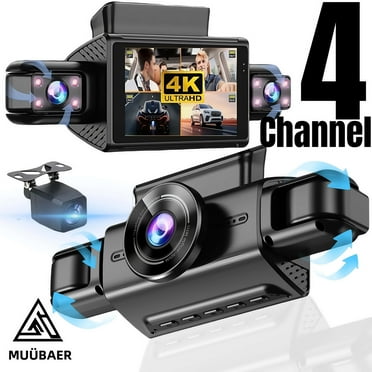 MUUBAER dashcam built-in front and rear, 4-channel front 4K full HD 1080P, 180° car camera, 32GB card, loop recording, parking mode, g sensor, night vision,