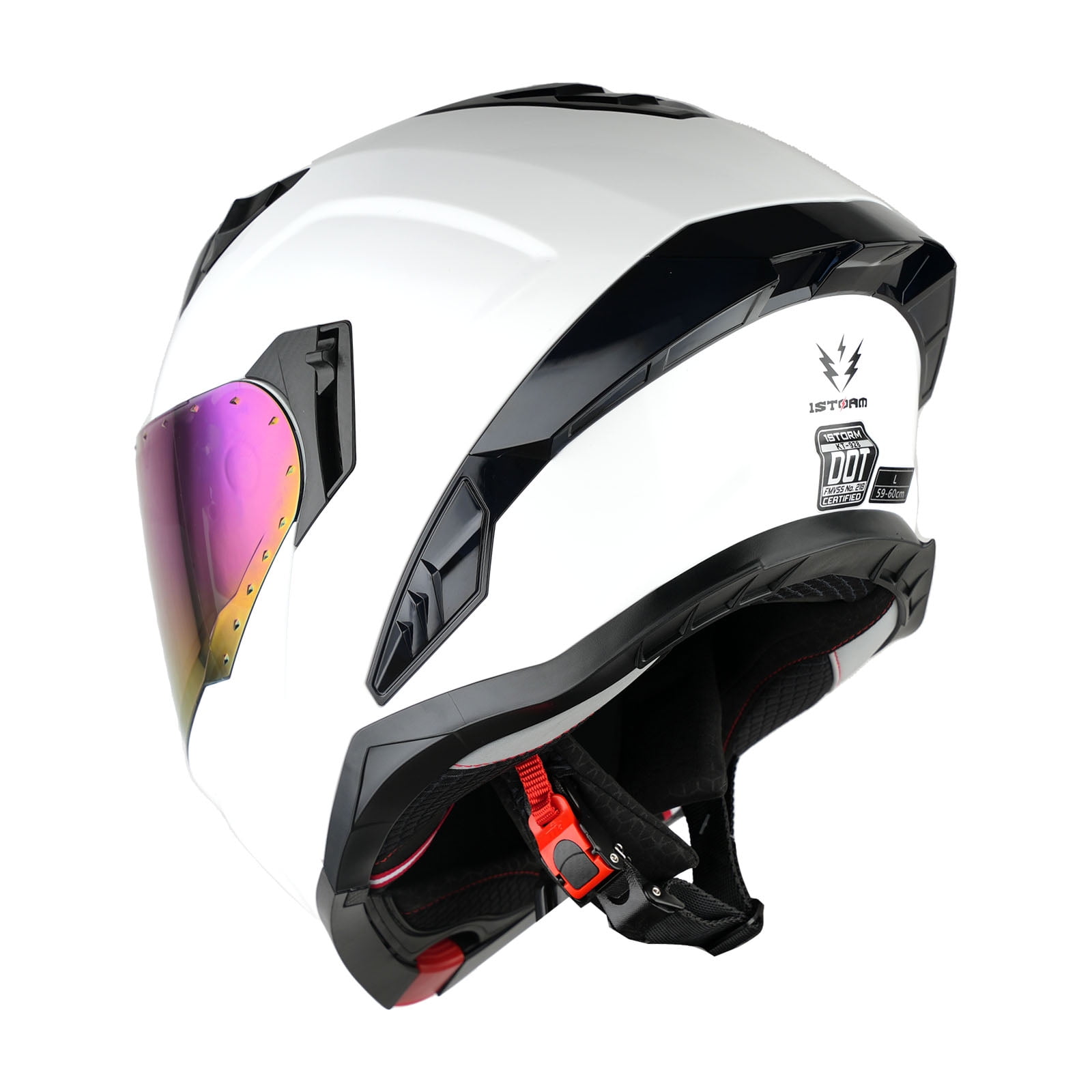 1Storm Motorcycle Modular Flip up Dual Visor Helmet Street Bike Sun Shield Full Face KT928: Glossy White + One Extra Clear Shield