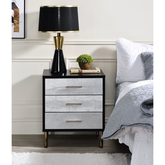 Black Nightstand with 3 Drawers and Metal Glides / For Bedroom Organization