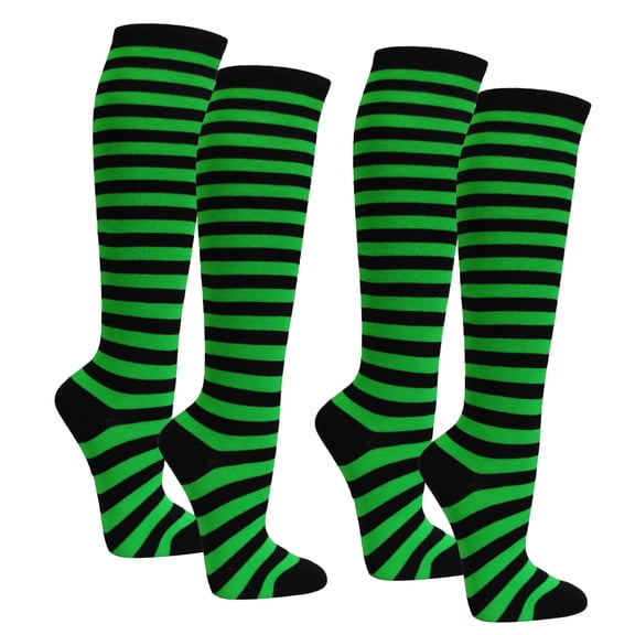 COUVER Womens 0.5 Inch Thin Stripe Cotton Knee High Socks Black Bright Green 2 Pairs (Womens)