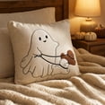 thumbnail image 4 of Halloween Ghost Pillow Cover, White Polyester Cushion Case, 18x18 Spooky Bedroom Decor, Hidden Zipper, Machine Washable for Home by MPOISVA, 4 of 6