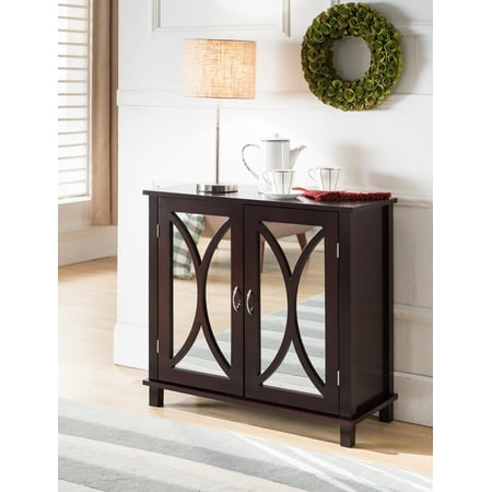 Luke Espresso Wood Contemporary Accent Entryway Display Console Table With Mirrored Cabinet Door