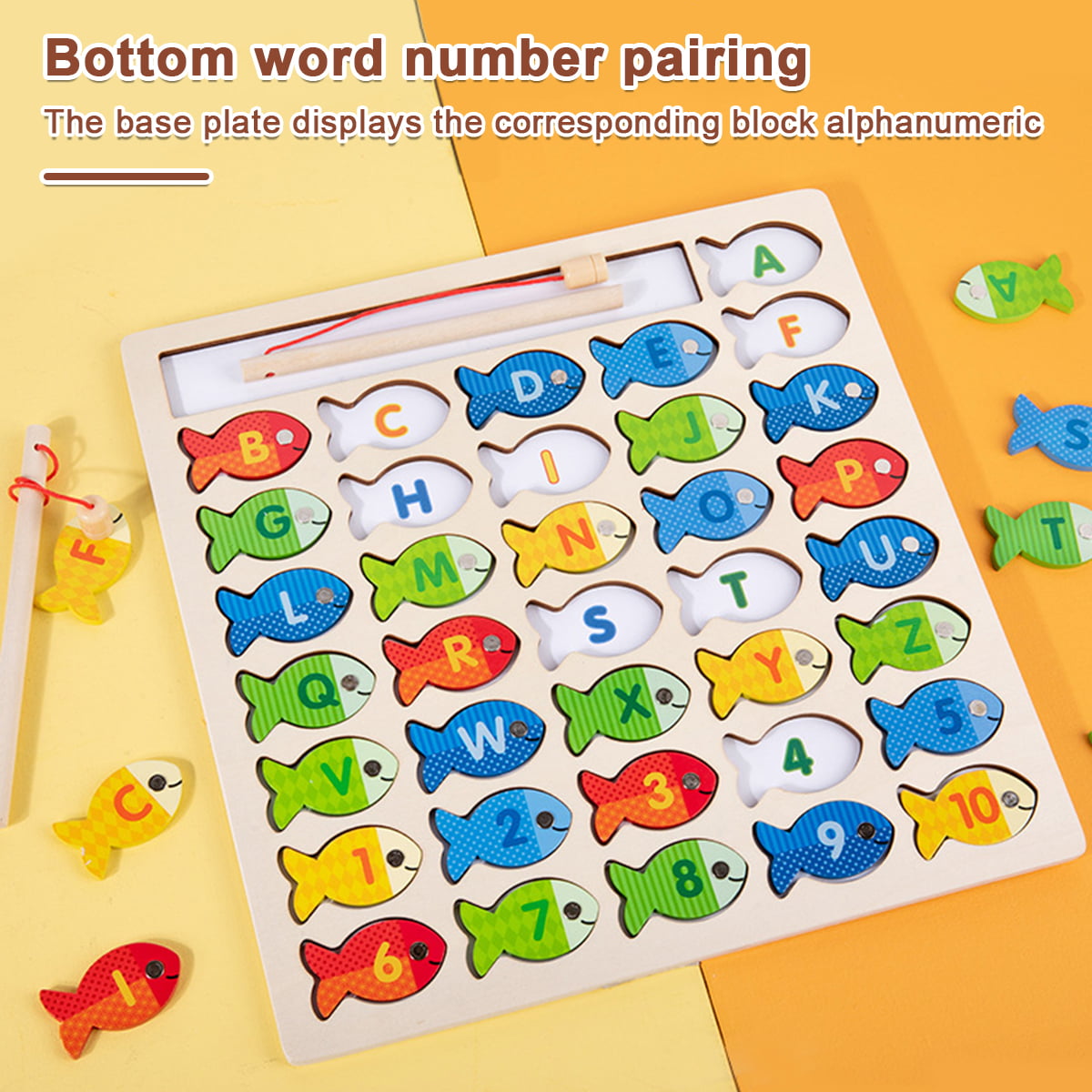 1pcs wooden alphabet fishing board children's toy, number letter shape  matching game, beneficial to children's alphabet graphics enlightenment  cognitive toys