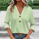thumbnail image 2 of Top de encaje color crema,Camiseta informal de mujer con cuello en V y manga 3/4, blusa de poliéster, corte suave y cómodo, para uso diario, sopatenor, 2 of 9
