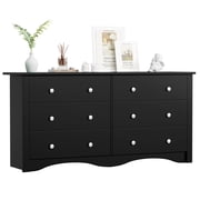 Vineego 47'' Wide Double Dresser, Rustic Modern Chest of 6 Drawers for Bedroom or Nursery Storage, Black