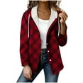 thumbnail image 3 of Gamivast Womens Jackets Plaid Lightweight Button up Hooded Coats with Cheats Pockets Trendy Long Sleeve Casual Shacket Jackets Loose Fitted Drawstring Outerwear no Power Bank, 3 of 6