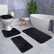 thumbnail image 4 of Juego de alfombrillas de baño. Fabricadas en felpa de terciopelo y espuma. Ultra absorbentes, lavables a máquina y antideslizantes para suelos de baño modernos (Negro)., 4 of 8