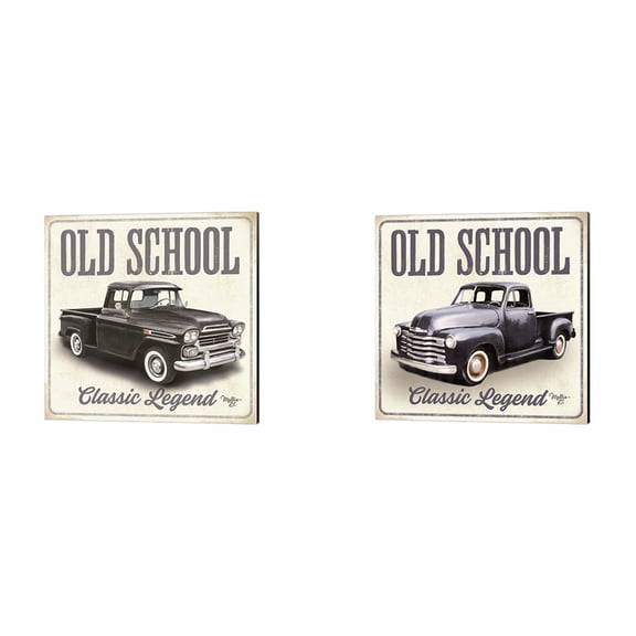 Old School Vintage Trucks by Mollie B. Canvas Art Set of 2 14 inch X 14 inch Each